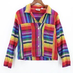 Vintage Chico's Design Jacket Women Multicolor Striped Button Front Retro Size 0